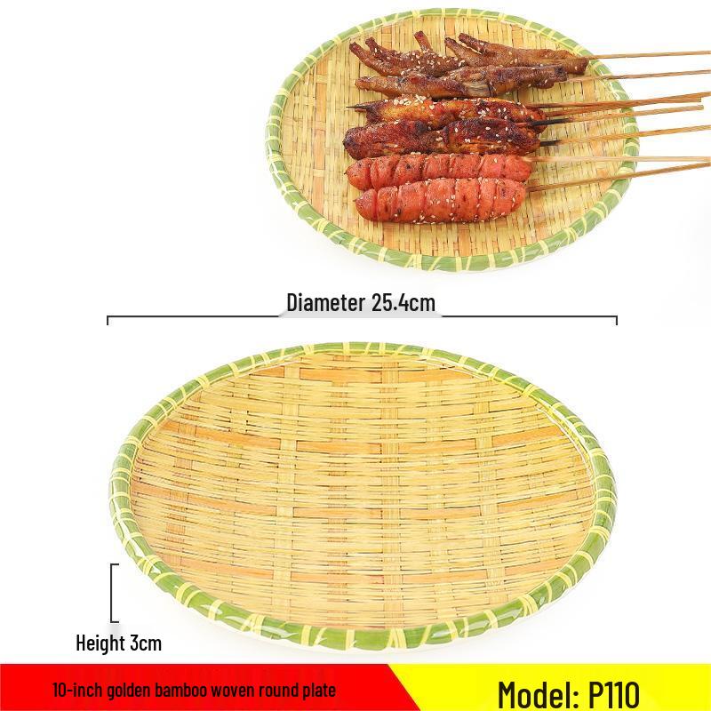 Golden Yellow Melamine Bamboo Woven Dining Plates