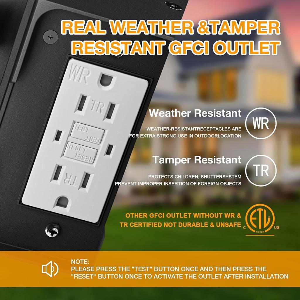 Dusk to Dawn Outdoor Lights with Built-in Sockets, Waterproof and Rustproof Aluminum Outdoor Lights with GFCI Sockets