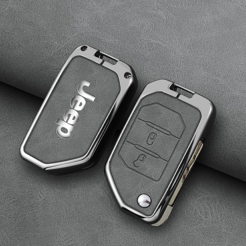 For Jeep Zinc Alloy Leather 2 3 4 Buttons Car Key Case Cover For Jeep Gladiator JT Sahara JLU Wrangler JL Rubicon 2018 2019 A