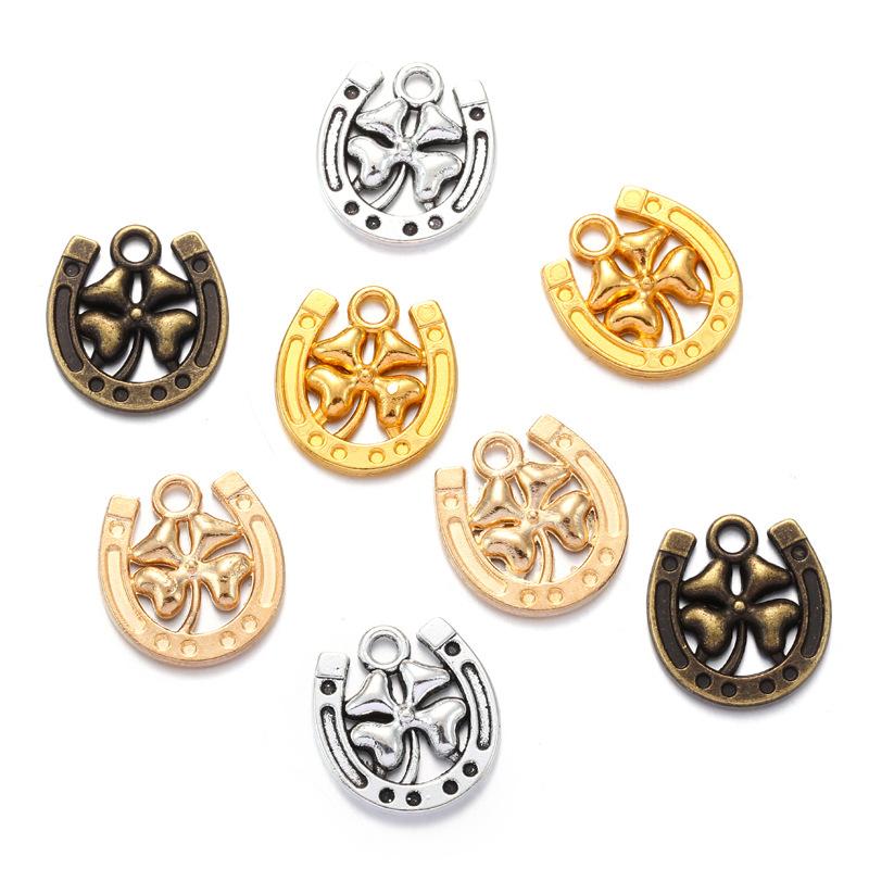 50Pcs 15*16Mm Antique Pendant Charms Horseshoe Lucky Clover Pendant Vintage Ornaments Diy Handmade Jewelry Accessories