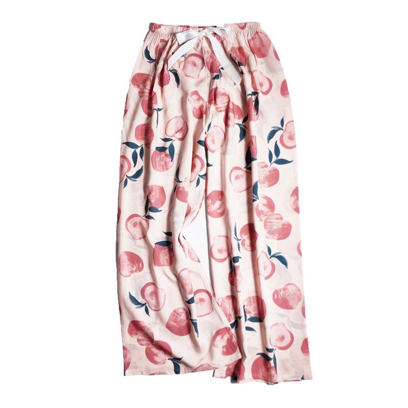 Women's Summer Cotton Silk Nine-Point Wide-Leg Pajama Pants - Plus Size, Loose, Breathable, Cooling, Ideal for Beach and Air Conditioning Comfort