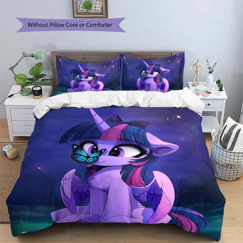 Dark Starry Sky Purple Unicorn Butterfly Print Duvet Cover Set Soft Bedding Set For Bedroom Home Decoration