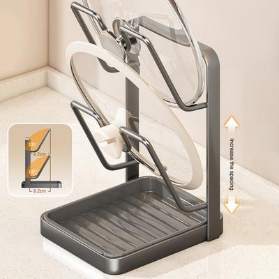 Pot Lids Storage Tray Design Holds Lids U-Shaped Groove Rack with Drain Upright Multipurpose Kitchen
