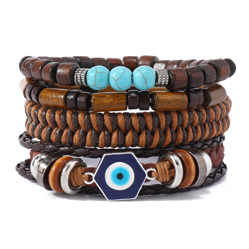 Vintage Bohemian Style Beaded Men'S Bracelets Multilayer Wood Beaded Coconut Beaded Chain Jewelry Accessories Gifts