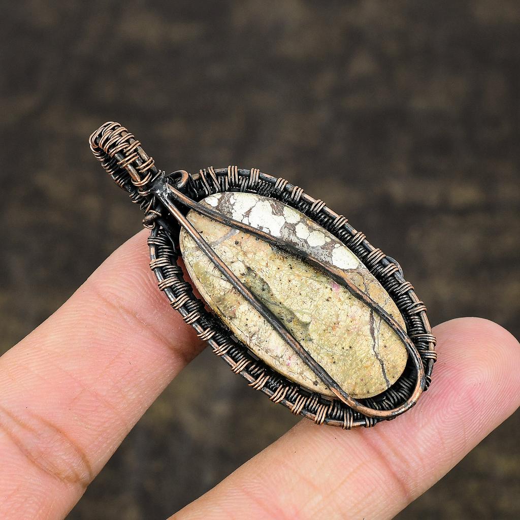 Natural Wild Horse Gemstone Handmade Copper Wire Wrap Gift Pendant 2.28 N6V74