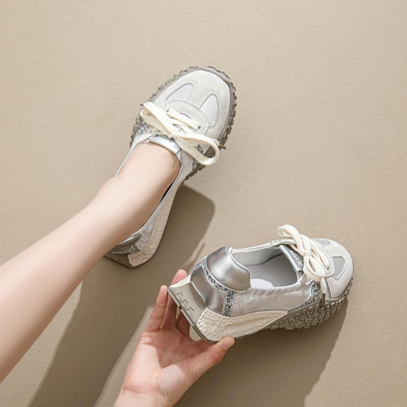 Pantofi sport casual de damă respirabili de primăvară și toamnă, la modă, versatili, cu talpă groasă și șireturi