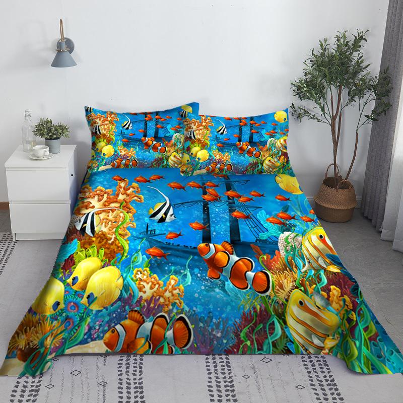 

2/3Pcs Marine Organism Bed Sheet Set 3D Printing Underwater World Polyester Bed Flat Sheet With Pillowcase 1/1.2/1.35/1.5/1.8/2M 110X230cm(2Pcs)
