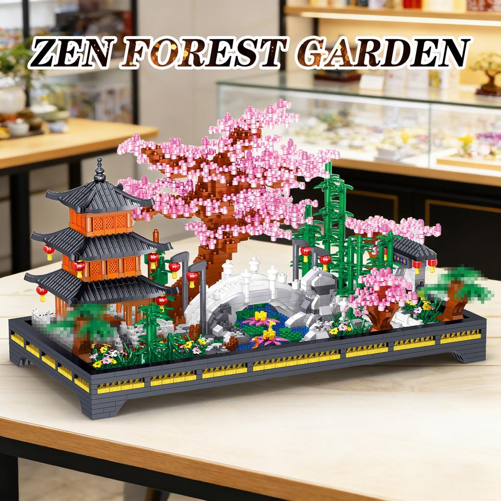 2805Pc Zen Forest Garden Building Blocks Flower Tree Chinese Ancient Architecture Educational Puzzle Kids Toys Ornament Gifts
