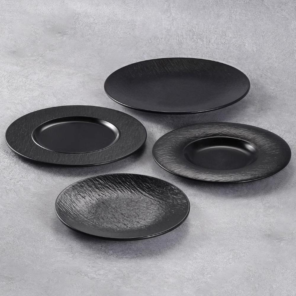 Western Style Beef Flat Plate Black Dinner Plate Cooking Dishes Melamine Plate  Hotel