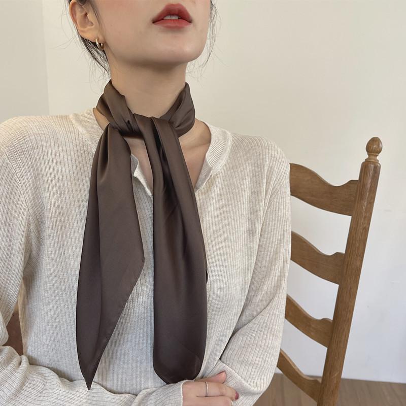 Solid Color Silk Scarf, Small Square Scarf Women's Spring and Autumn Simple Scarf Korean Wild Hairband Decoration, Summer Scarf, Professional Streamer