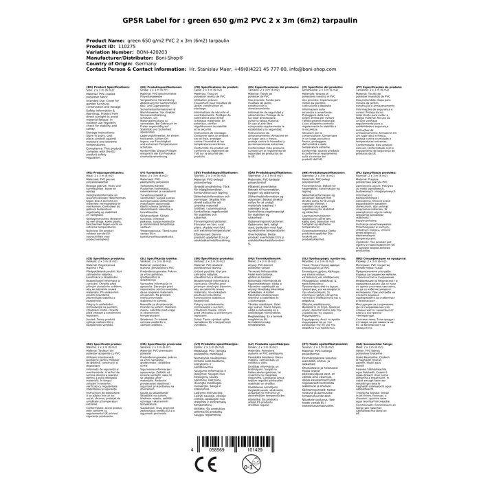 Grüne PVC-Plane 2x3m 650g/m²: Robuster und wasserdichter Schutz