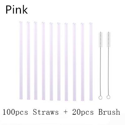100Pcs Reusable Drinking Glass Straws 18cmx8 mm For Smoothies, Tea, Juice --10 Pack With 20Pcs Cleaning Brushs