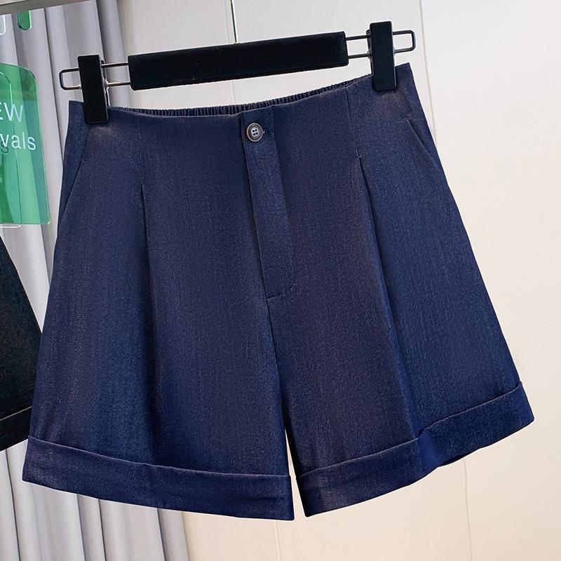 

Лето 2025 новые однотонные брюки кэжуал из мягкого денима Tencel женская мода простые и универсальные эластичная талия бриджи широкие штанины M синий