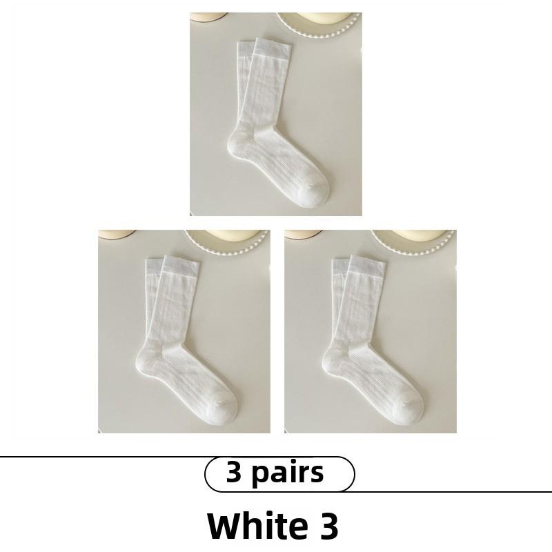 3 Paar Damen Sommer Dünn Vertikale Streifen Hohl Unifarben Alle Bauen Hohe Röhren Stapelsocken