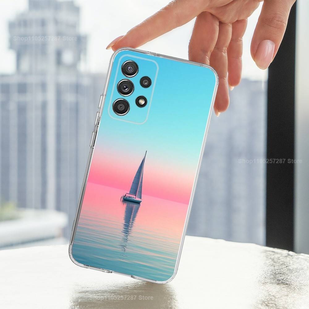 Painting Art Sailing Boat Phone For Samsung A30,71,51,S20,10,9,Ultra,FE,Lite, S21,23,22,PIus,Transparent, Silicone Case