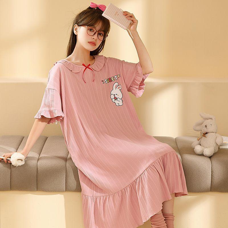 

Новые пижамы из чистого хлопка с длинными рукавами для женщин, весна-осень, ночные рубашки большого размера, свободная домашняя одежда для девочек, повседневные ночные рубашки 4XL