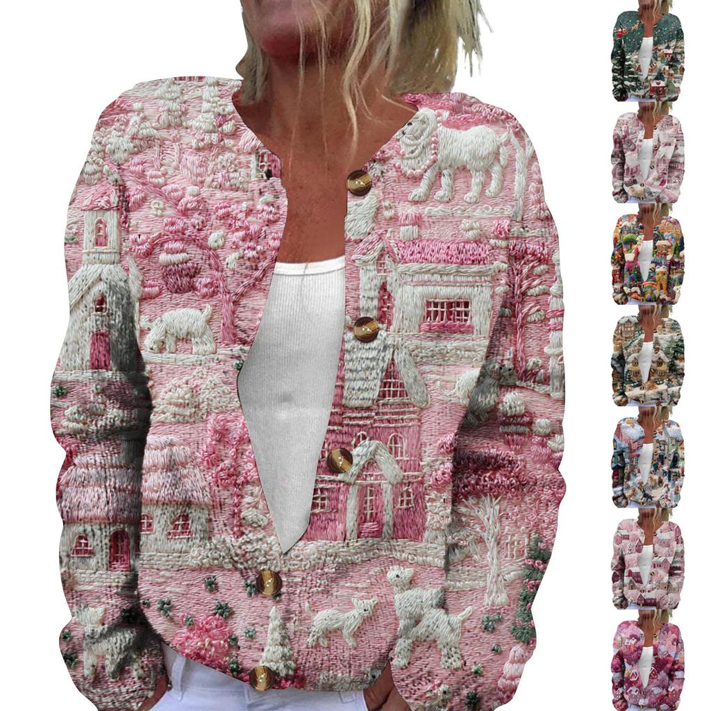 Dámská módní pletená svetrová bunda s dlouhým rukávem a zapínáním na knoflíky