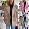 Women's Vintage Casual Solid Color Print Autumn Winter Long Sleeve POLO Neck Jackets & Coats