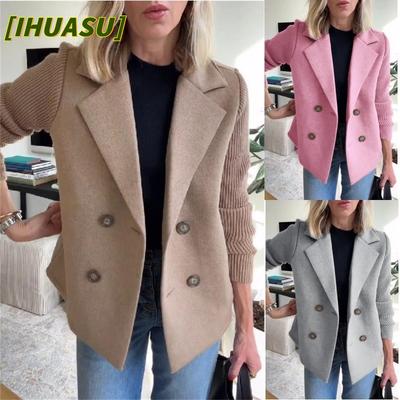 Women's Vintage Casual Solid Color Print Autumn Winter Long Sleeve POLO Neck Jackets & Coats