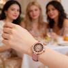 Moderne Blumen-Rundzifferblatt PU-Armband Damen-Quarz-Uhr Weihnachts- und Erntedankfest-Geschenke