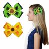 Green & Yellow Sunflower Bow Hair Clip - Double Layer Ribbed Party Headwear