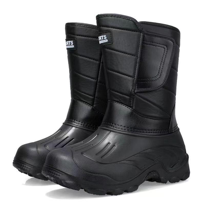 Rain Boots Camouflage Snow Men Boots Rain Shoe Outdoor Waterproof with Fur Plush Warm Male Casual Mid-Calf Work Motorcycle Boots