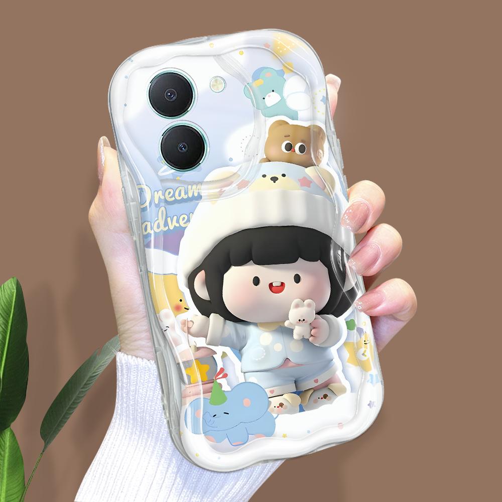 Cute Cartoon Pattern Cream Texture Casing Wavy Edge Soft Silicone Cover Phone Case for Vivo