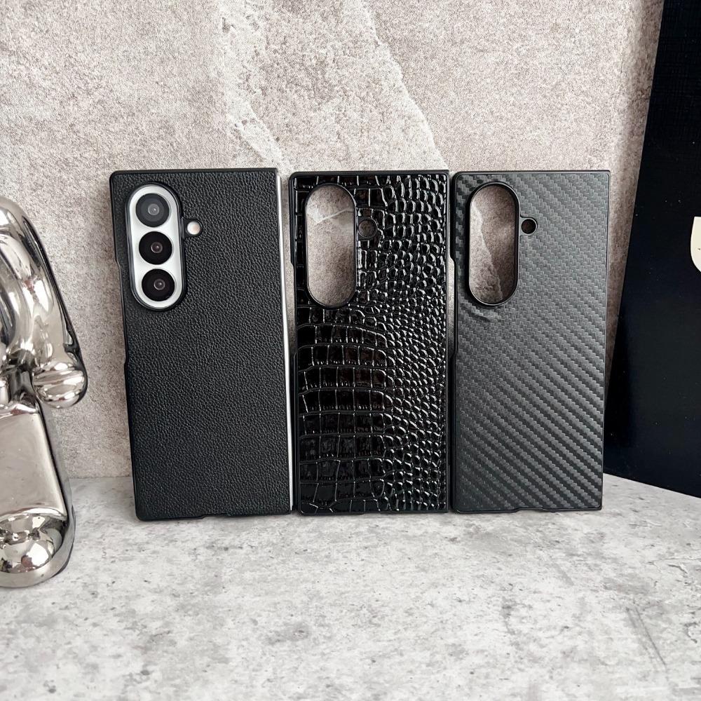 Custodia Business 2-in-1 in Pelle di Coccodrillo con Texture in Fibra di Carbonio per Samsung Galaxy Z Fold 7 6 5 4 3 Copertura Protettiva Anti-Caduta Funda