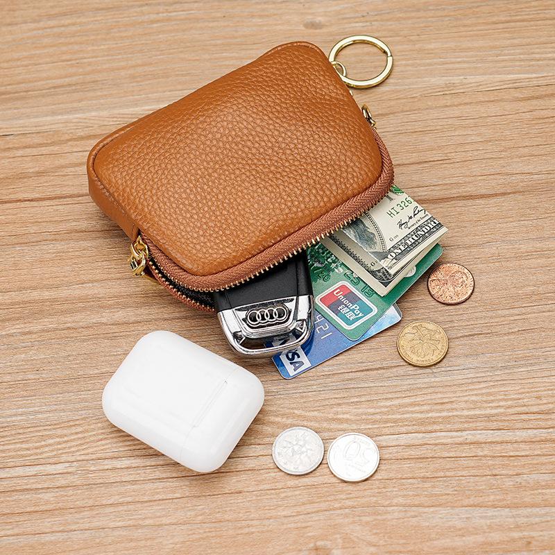 Mini Coin Purse Keychain for Women, PU Leather Zipper Small Wallet, Portable Coin Pouch for Cash Cards Keys, Compact Key Ring Wallet Bag