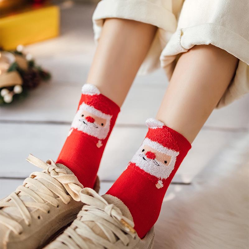 Women's Mid-Calf Cartoon Striped Socks with 3D Ears - Christmas Style