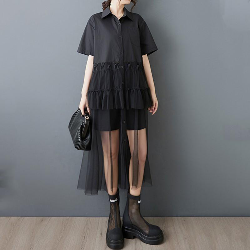 Short Sleeve Plus Size Mesh Vintage New In Dresses for Women Casual Loose Long Summer Shirt Dress