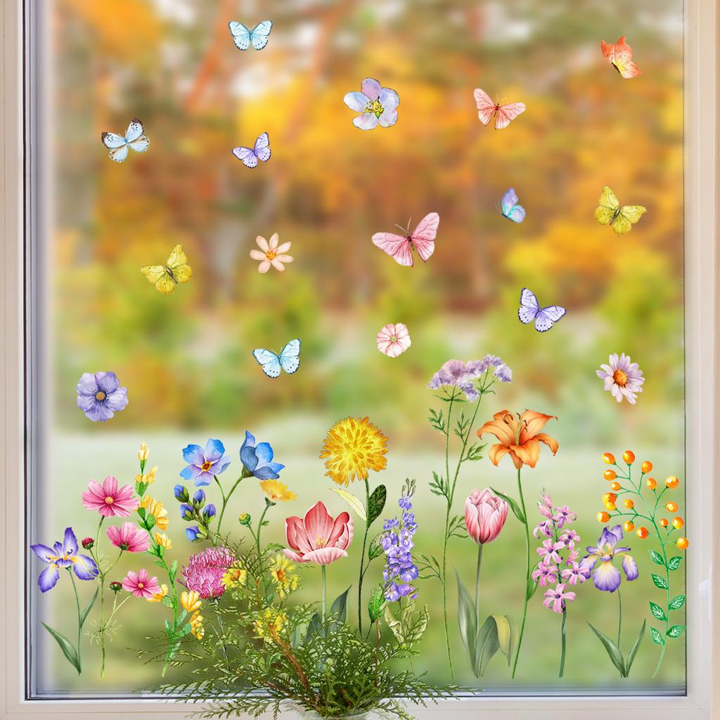 Dj8025 Creative Tulip Butterfly Flower Window Sticker Home Glass Window Sticker Double Sided Visual Wall Sticker