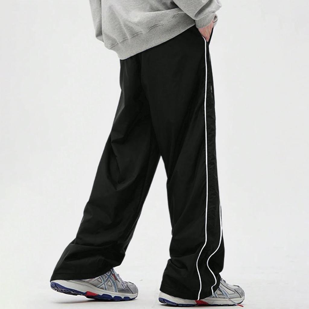 Men's Sweatpants Casual Striped Sport Straight Leg Pants Loose Fit Drawstring Versatile Long Trousers