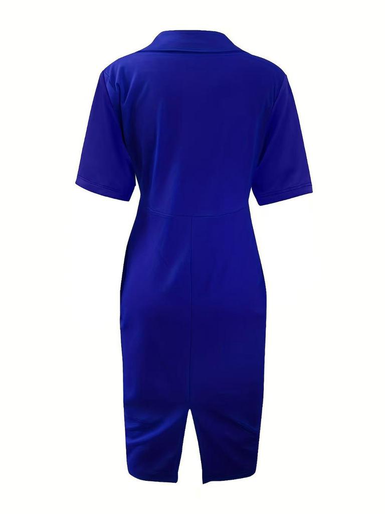 Frühling/Sommer 2026 Damen einfarbig zweireihig V-Ausschnitt Bodycon Anzugkleid