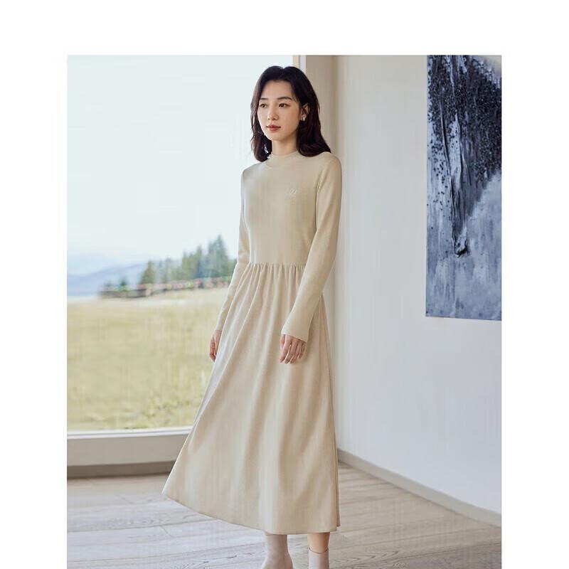 Inman French Style Autumn/Winter Corduroy Knit High-Neck A-Line Midi Dress