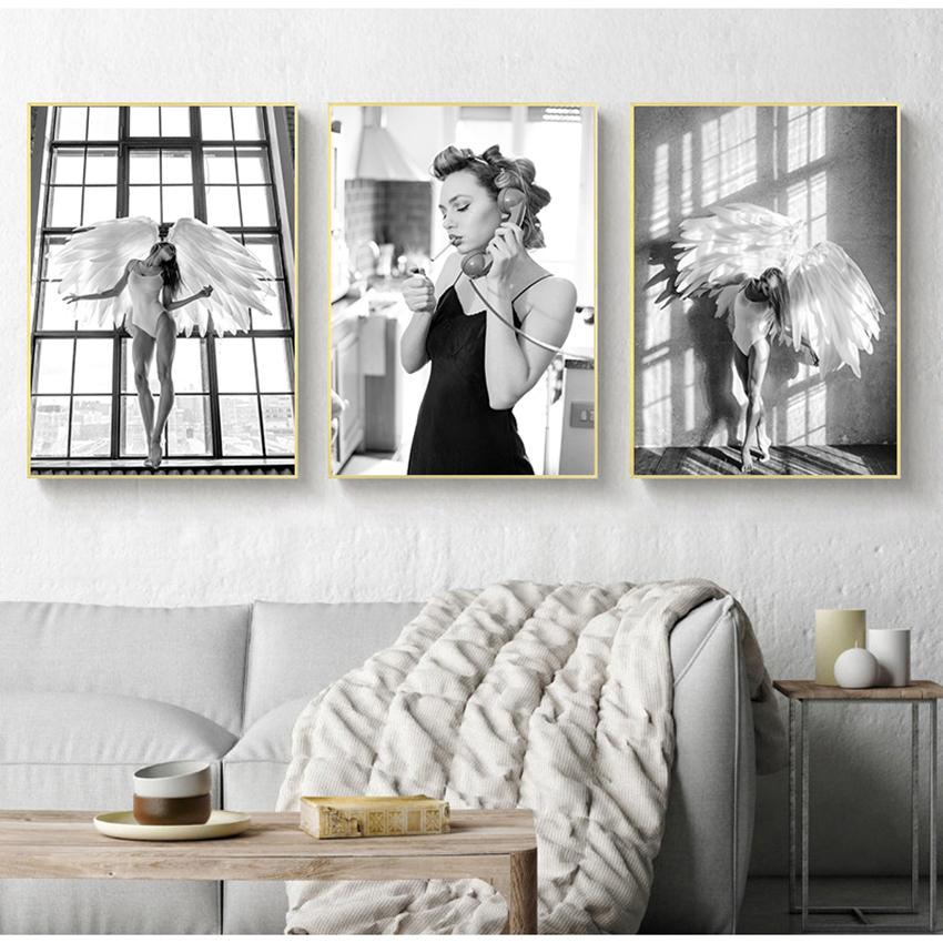 Black & White Picture Fashion Home Decor Poster Sexy Girls Canvas Print Surf Wall Art Smoking Painting
