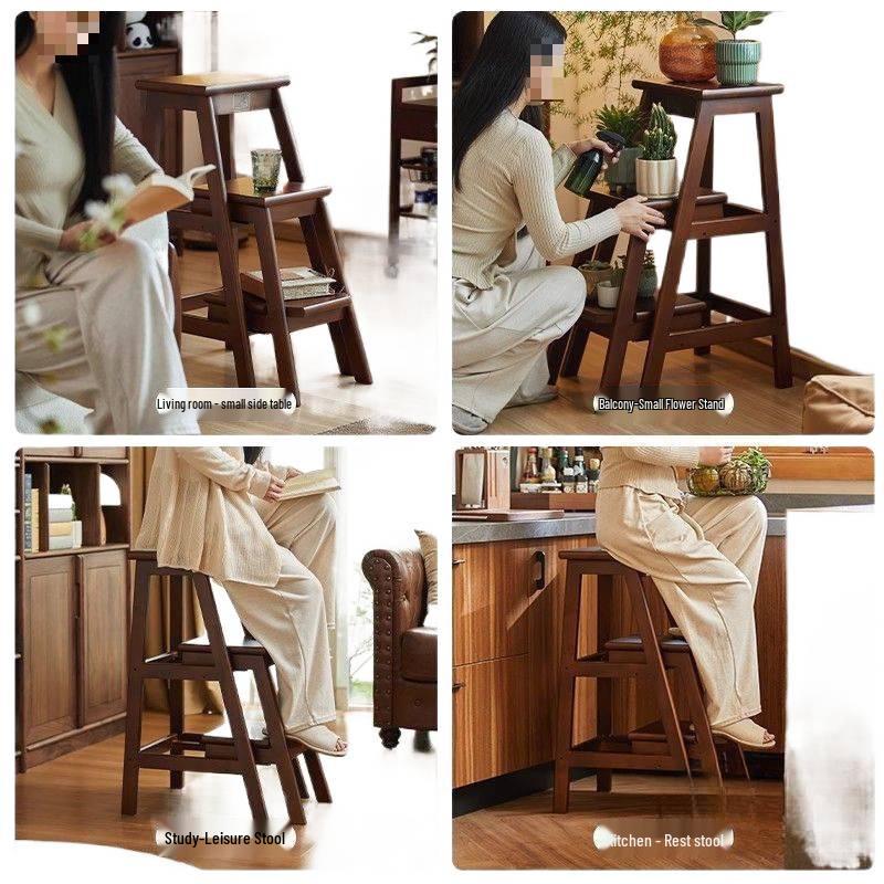 Massivholz Multifunktionaler Klapptritt und Leiter mit Stauraum