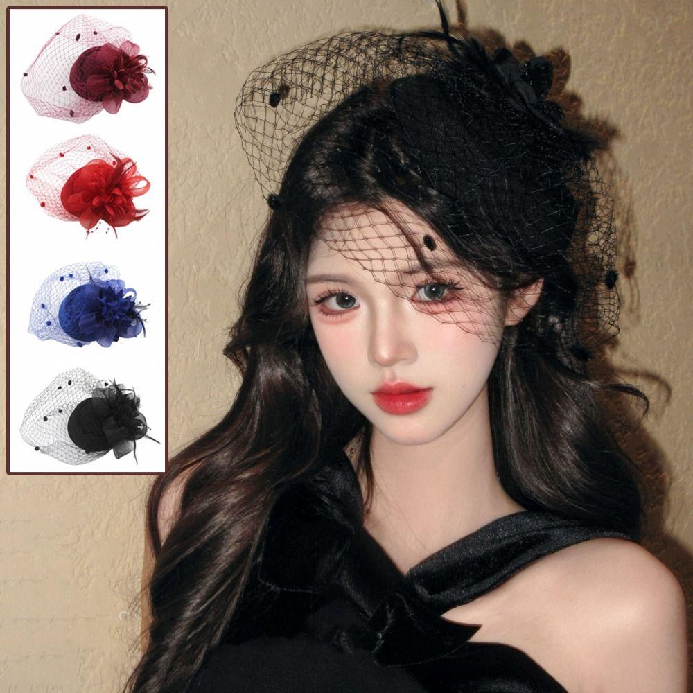 Headband Small Fedoras Headwear Mesh Dots Flower Veil Hair Clips  Fascinator Hat