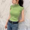 Summer Women's Sexy Solid Color Sleeveless Turtleneck Fashion Slim Knitted Vests