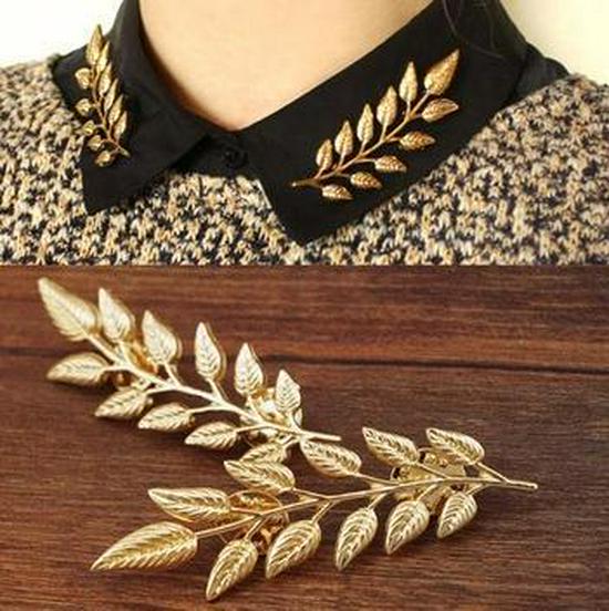 

Korean Luxury 3D Tree Leaf Wheat Ear Brooch Collar Pin Silver - Pair Price