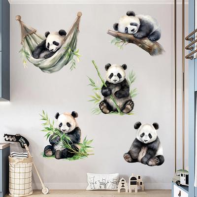 Adesivi Murali Panda Bambù per Decorazione Stanza Bambini Animali Decalcomanie Murali Asilo Carta da Parati Peel and Stick