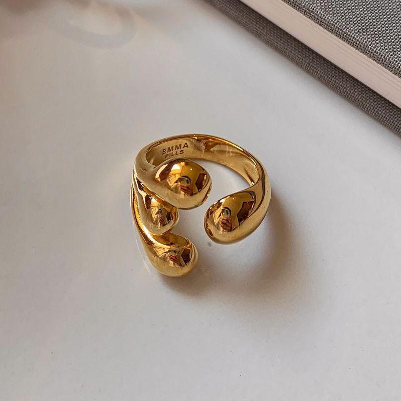 

European and American Style Heavy Metal Silver Water Drop Bead Open Ring for Women, Niche Design, Simple and Versatile Index Finger Ring Type a