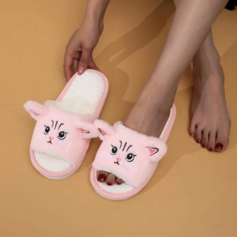 Women's Cute Cat Open-Toe Slippers Home Comfortable and Casual Slipper for Autumn and Winter