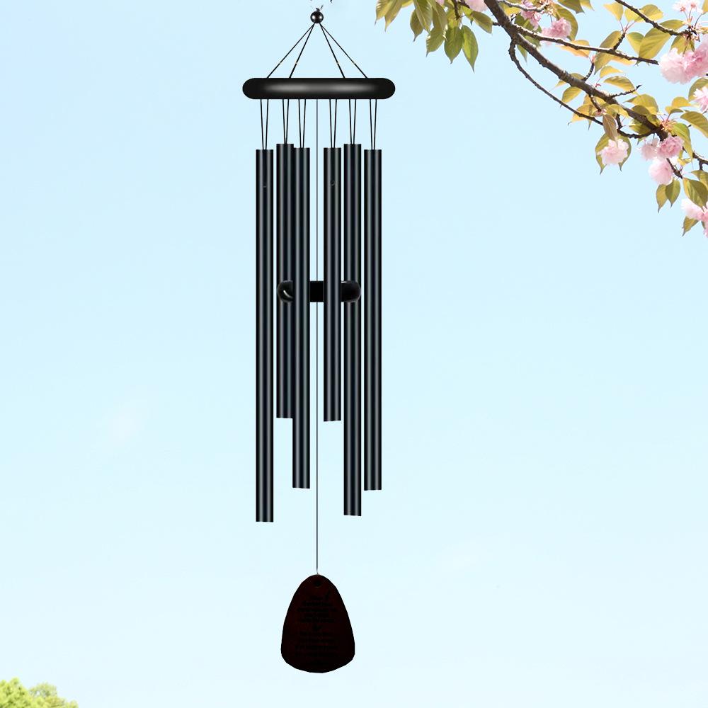 Pine Wood Metal Small 6 Tube Black Indoor and Outdoor Garden Decoration Wind Chime Hanging Decoration