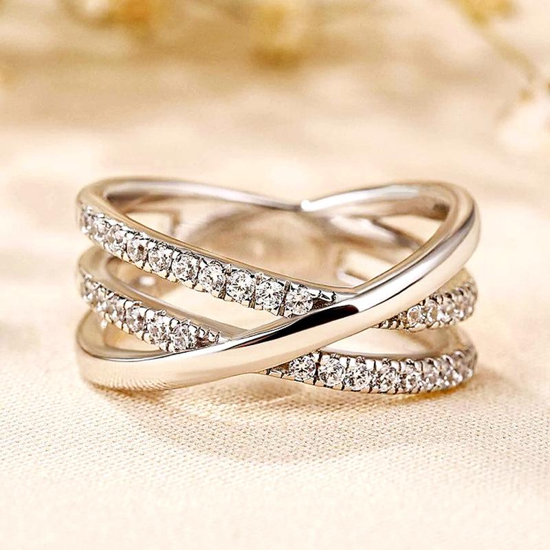 European and Korean three-layer cross line ring new versatile jewelry, commuter style light luxury wax inlaid ring
