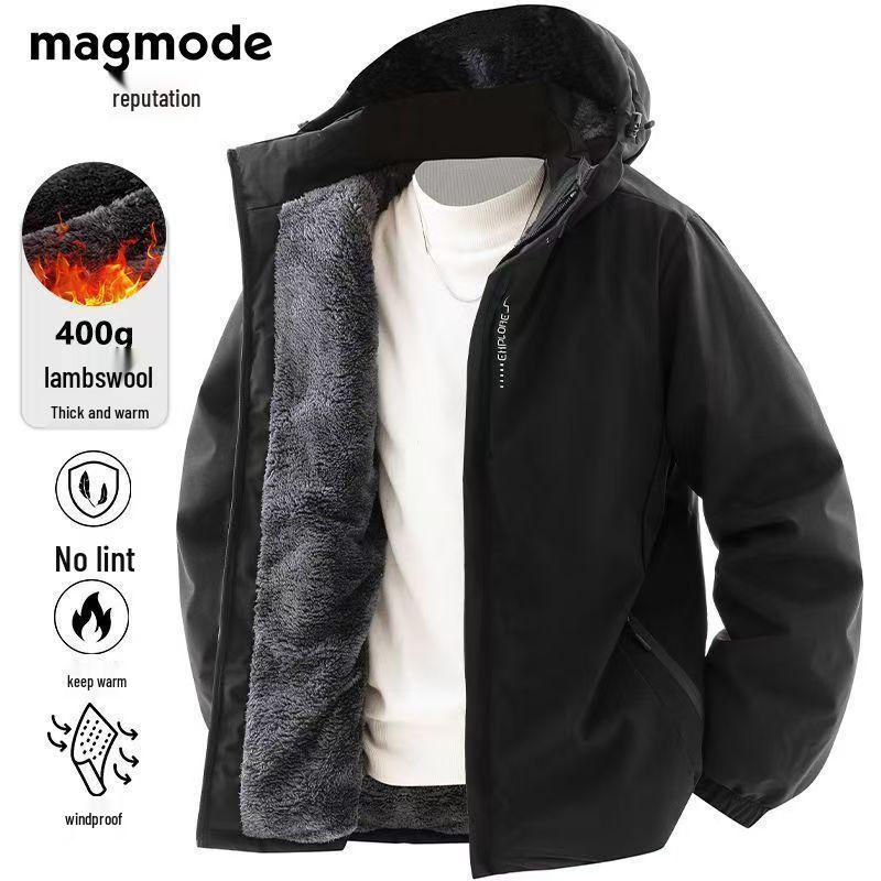 

MAGMODE Winter Men s Thickened Cotton Jacket: Windproof, Waterproof, Warm Outdoor Leather Coat for Food Delivery Riders 3XL 135-150 lbs