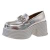 Small high heels spring new leather square head rhinestone single shoes platform thick heel fashionable versatile shoes