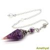 Antique Silver Seven Chakra Crystal Pendulum with Semi-Precious Chips and Resin Hexagonal Cone Pendant