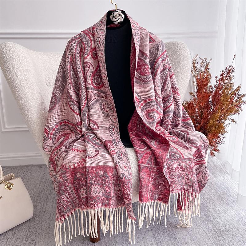Fashion Paisley Jacquard Cashmere Scarves for Women Warm Thick Blanket Hijabs Tassel Long Lady Shawls Scarf Poncho Stoles
