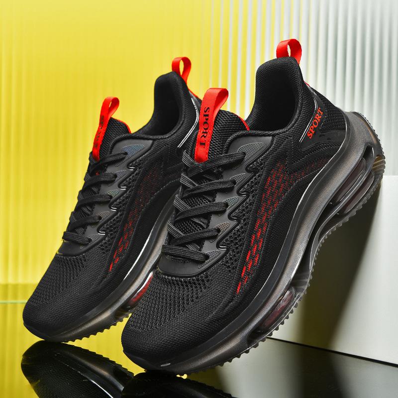2025 Men's Shoes Trendy Dad Shoes Handsome Korean Version Large Size Fly-woven Sports Shoes Fashionable Double Air Cushion Net Running Shoes